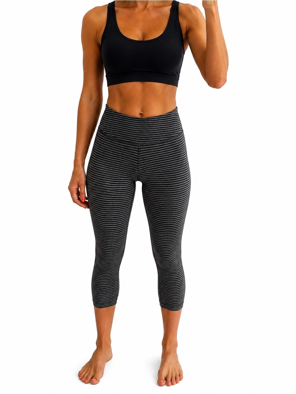 MPG Gray Striped Cropped Leggings Mid-Rise Athletic Yoga Pants | Size S